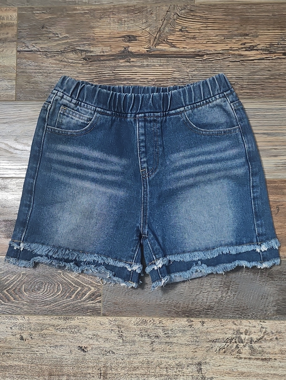 Dark Blue Denim Frayed Hem Shorts